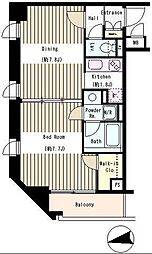 シティカレント大手町 1DKの間取図画像