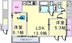 シャルムコート大久保 2LDKの間取図画像