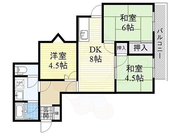 大阪府大阪市住吉区上住吉２丁目(賃貸マンション3DK・3階・53.00㎡)の写真 その2