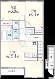 パルクエスト1番館 2LDKの間取図画像