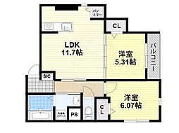 K1山之内 2LDKの間取図画像