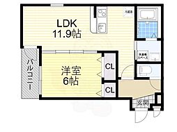 堺市北区百舌鳥梅町1丁アパート 1LDKの間取図画像