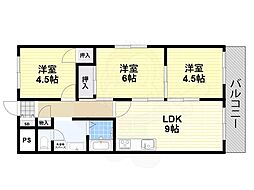 マンションカワ 3LDKの間取図画像