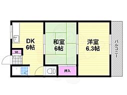 マンション源 2Kの間取図画像