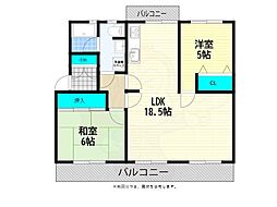 百舌鳥本町住宅4号棟 2LDKの間取図画像
