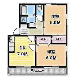 カノンB 2DKの間取図画像
