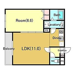ジーメゾン千葉イースト 3階1LDKの間取り