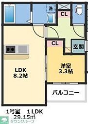 メゾン・ドゥ・アッシュ津田沼 3階1LDKの間取り