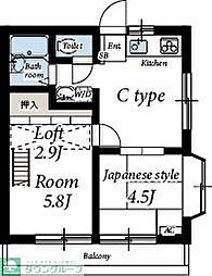 プラザ・ドゥ・アリーナ 2階2DKの間取り