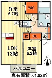 PARKHILLSMIYAKOE 2LDKの間取図画像