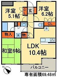 パティオス10番街 3LDKの間取図画像