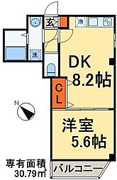 ツリーフィールド幕張 3階1DKの間取り