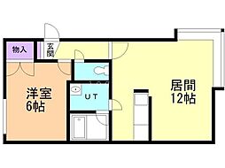 ベル-エアー山の手 1LDKの間取図画像