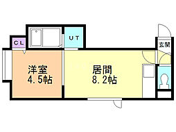 K1 1LDKの間取図画像