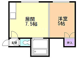 グランドール八軒B 1DKの間取図画像