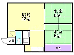 旭ハイツA 2LDKの間取図画像