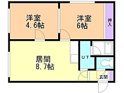 グレース山の手 2DKの間取図画像