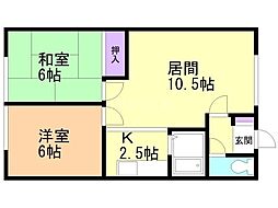 レジデンス曵地 2LDKの間取図画像
