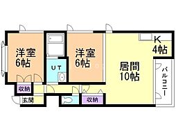トラパー2 2LDKの間取図画像