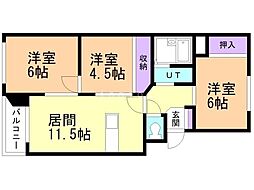 ミユキコート2 3LDKの間取図画像