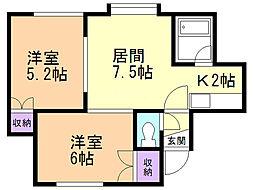 エクセルBハイツ 2DKの間取図画像