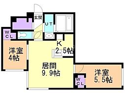 札幌市西区西野一条5丁目マンション 2LDKの間取図画像