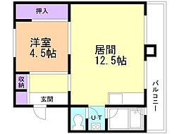 ビレッジハウス宮の沢1号棟 1LDKの間取図画像
