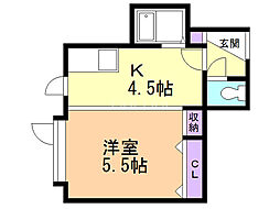 メモリアルクリスタル 1Kの間取図画像