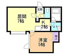 アルカディア壱番館 1DKの間取図画像