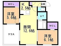 札幌市西区八軒二条東2丁目マンション 2LDKの間取図画像