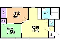 Kハイム星置A 2LDKの間取図画像