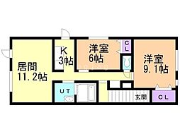 カーサノルテ手稲 2LDKの間取図画像