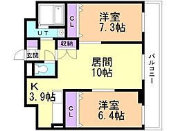 稲嶺館壱番 2LDKの間取図画像