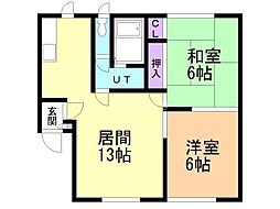 スカイパレス三番館 2LDKの間取図画像