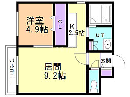 ラウレア八軒 1LDKの間取図画像