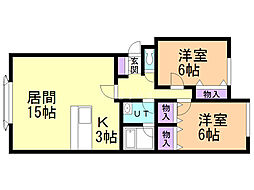 モデュロール新発寒 2LDKの間取図画像