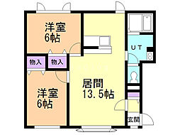 KMハイツ西町第4 2LDKの間取図画像