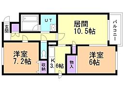 アセッツイン松浦 2LDKの間取図画像