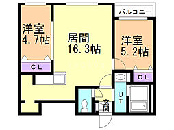 アルファ山の手南 2LDKの間取図画像