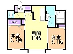 ウエストヒルコート2 2LDKの間取図画像