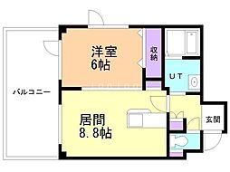 アルファ西町第2ビル 1LDKの間取図画像