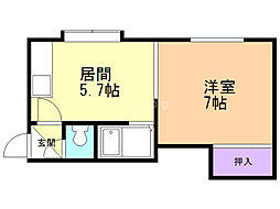 手稲ハイツ 1DKの間取図画像