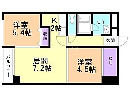 フレール山の手 2LDKの間取図画像