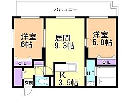 アトラス手稲 2LDKの間取図画像