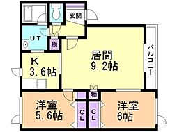 グリュックス・クレー2 2LDKの間取図画像