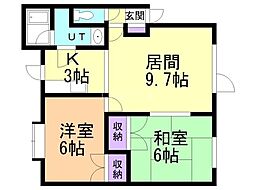 プラザインハナカワB 2LDKの間取図画像