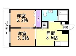 アップライズ平和 2DKの間取図画像