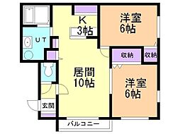 コーポ春日 2LDKの間取図画像