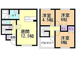 クラージュ平和2 3LDKの間取図画像