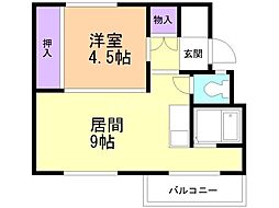 ビレッジハウス銭函2号棟 1LDKの間取図画像